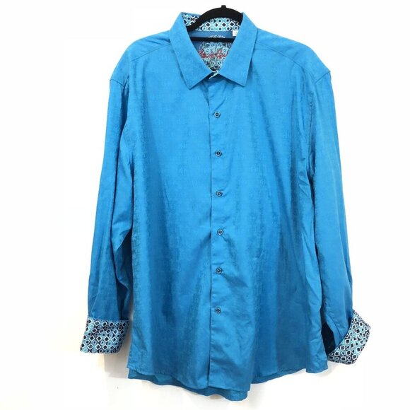 Robert Graham Mens 3XL Blue Jacquard Button-Up Shirt Contrast Flip Cuffs Collar - Picture 8 of 8